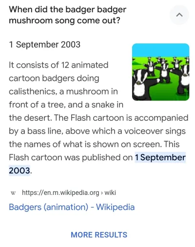 screenshot showing the "badger badger mushroom song" was released on 1 September 2003